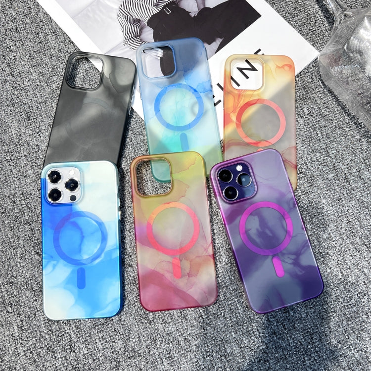 For iPhone 12 Pro MagSafe Magnetic Watercolor TPU Phone Case(Black) - iPhone 12 / 12 Pro Cases by buy2fix | Online Shopping UK | buy2fix