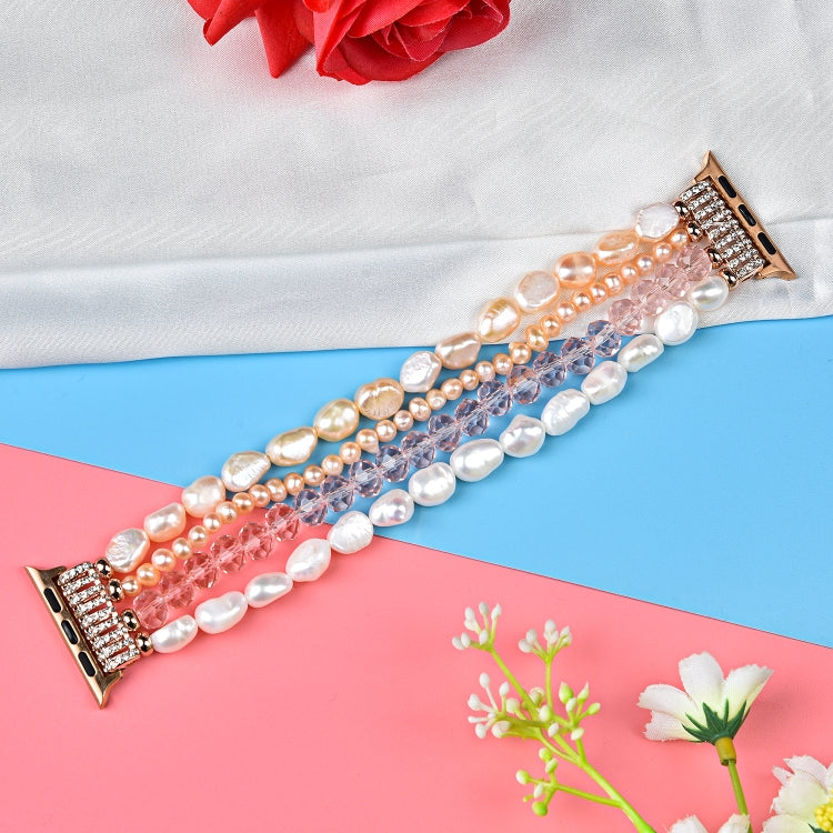 For Apple Watch 5 & 4 44mm / 3 & 2 & 1 42mm Pearl Crystal Watch Band(Pearl + Pink Crystal) - Watch Bands by buy2fix | Online Shopping UK | buy2fix