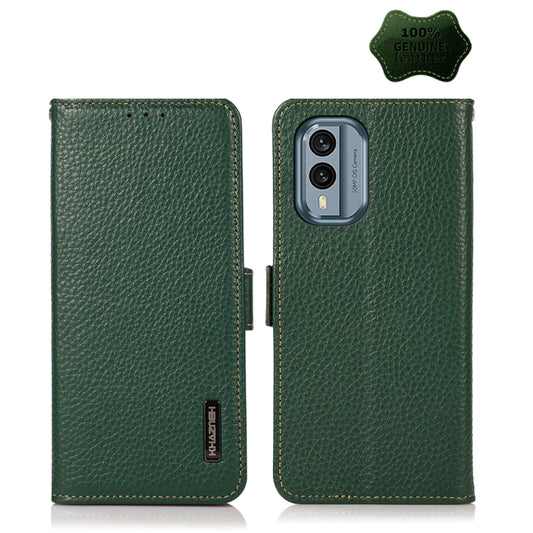 For Nokia X30 5G KHAZNEH Side-Magnetic Litchi Genuine Leather RFID Phone Case(Green) - Nokia Cases by buy2fix | Online Shopping UK | buy2fix