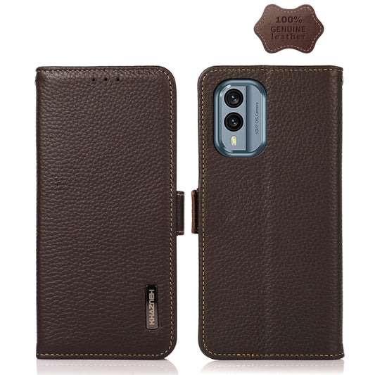 For Nokia X30 5G KHAZNEH Side-Magnetic Litchi Genuine Leather RFID Phone Case(Brown) - Nokia Cases by buy2fix | Online Shopping UK | buy2fix