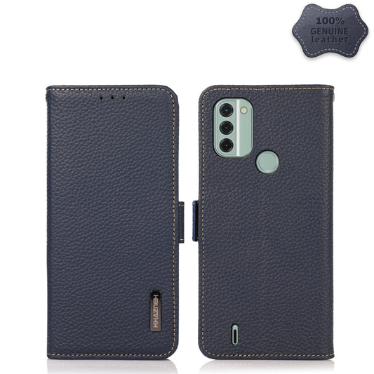 For Nokia C31 KHAZNEH Side-Magnetic Litchi Genuine Leather RFID Phone Case(Blue) - Nokia Cases by buy2fix | Online Shopping UK | buy2fix