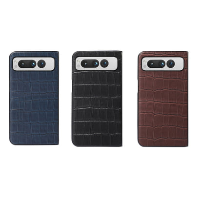 For Google Pixel Fold Crocodile Texture Genuine Leather Phone Case(Blue) - Google Cases by buy2fix | Online Shopping UK | buy2fix