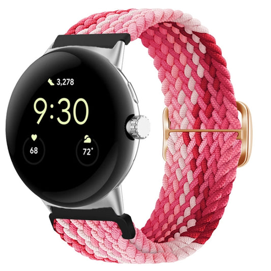 For Google Pixel Watch Buckle Nylon Braided Watch Band(Strawberry Red) - Watch Bands by buy2fix | Online Shopping UK | buy2fix