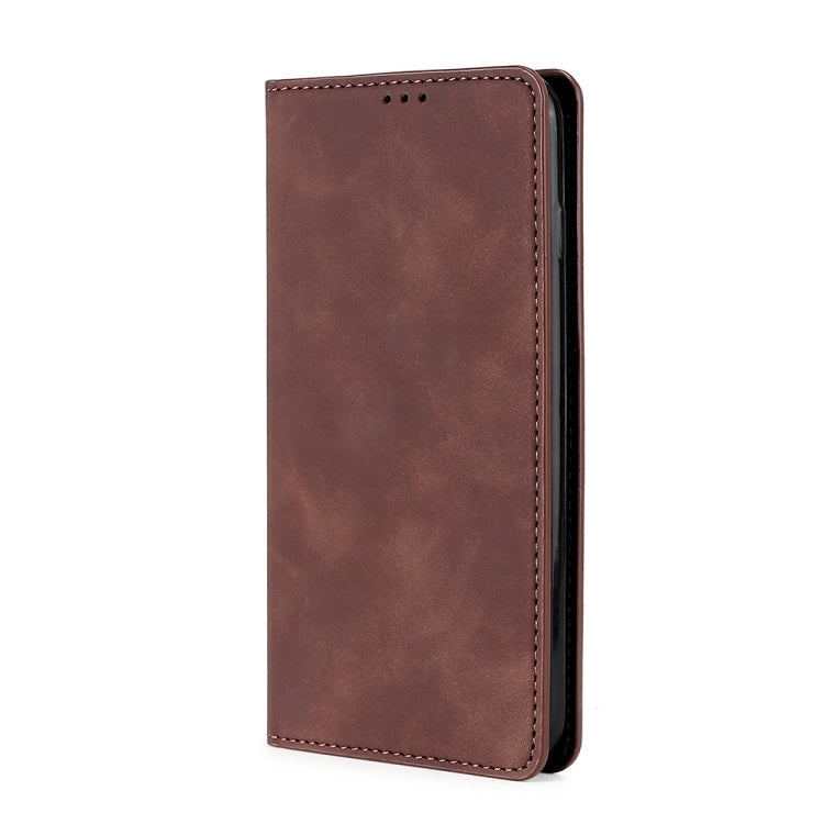 For OnePlus 11 Skin Feel Magnetic Horizontal Flip Leather Phone Case(Dark Brown) - OnePlus Cases by buy2fix | Online Shopping UK | buy2fix