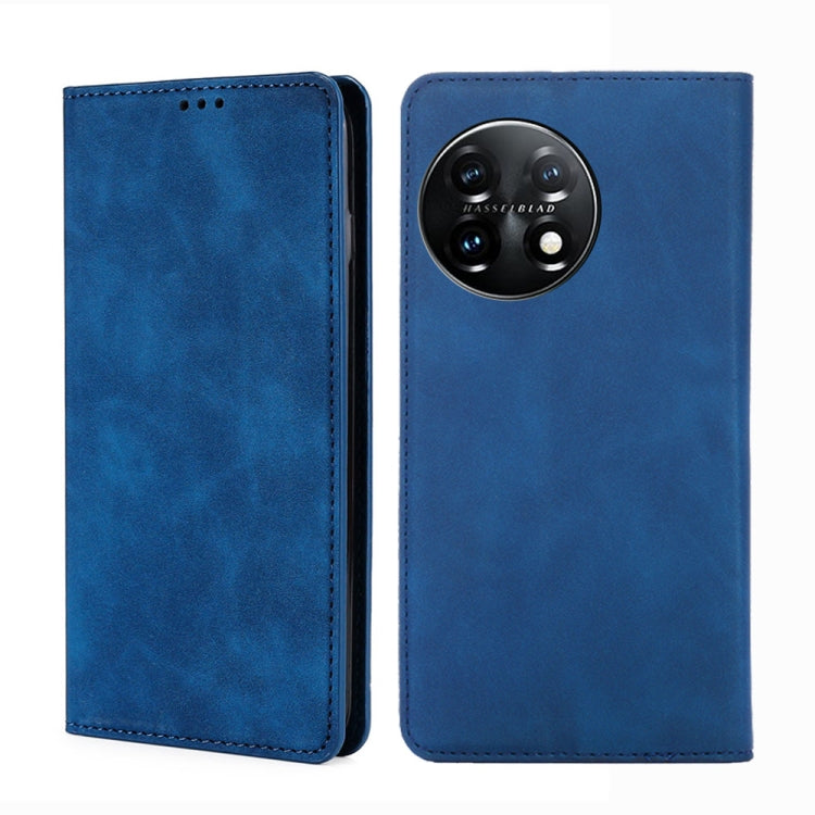 For OnePlus 11 Skin Feel Magnetic Horizontal Flip Leather Phone Case(Blue) - OnePlus Cases by buy2fix | Online Shopping UK | buy2fix