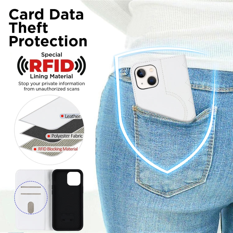 For iPhone 14 Plus Rhombic MagSafe RFID Anti-Theft Wallet Leather Phone Case(White) - iPhone 14 Plus Cases by buy2fix | Online Shopping UK | buy2fix