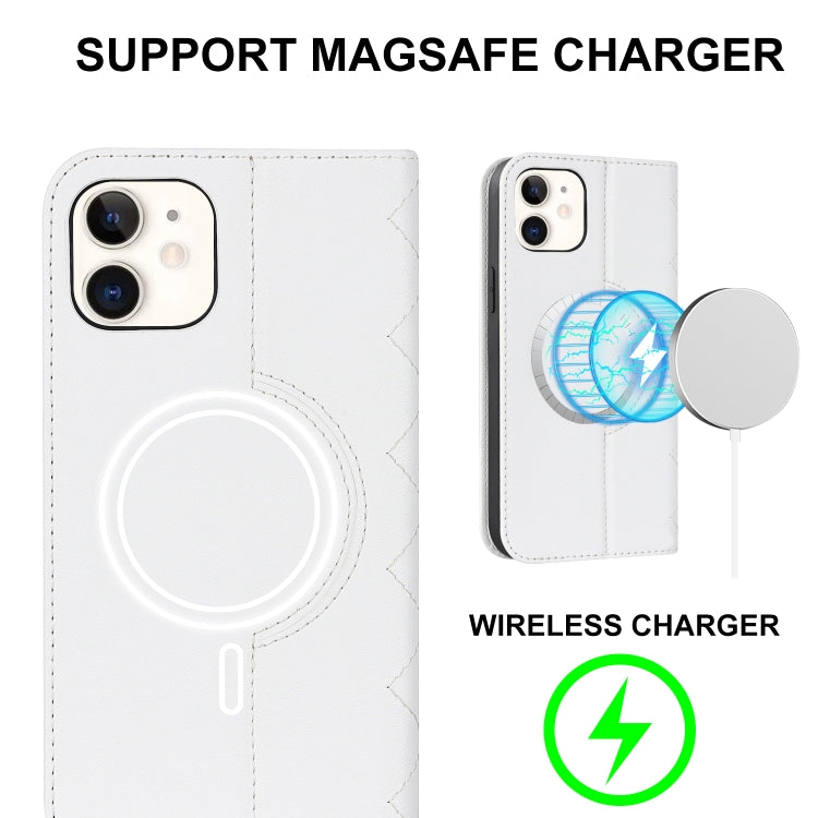 For iPhone 12 mini Rhombic MagSafe RFID Anti-Theft Wallet Leather Phone Case(White) - iPhone 12 mini Cases by buy2fix | Online Shopping UK | buy2fix