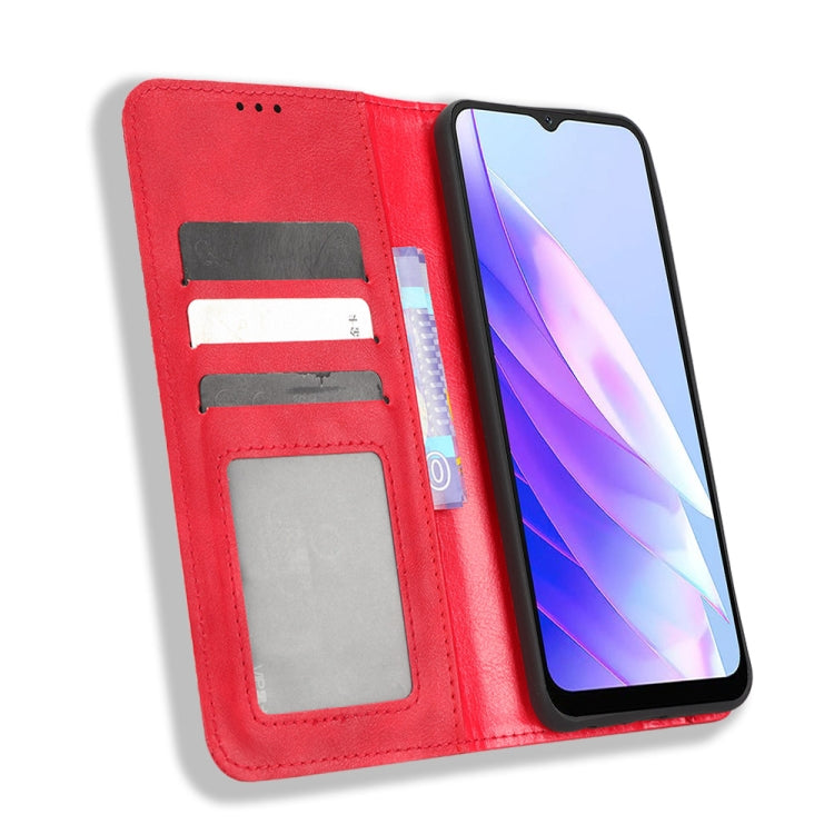 For Blackview A52 Magnetic Buckle Retro Texture Leather Phone Case(Red) - More Brand by buy2fix | Online Shopping UK | buy2fix