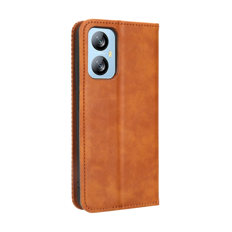 For Blackview A52 Magnetic Buckle Retro Texture Leather Phone Case(Brown) - More Brand by buy2fix | Online Shopping UK | buy2fix