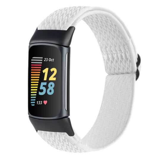 For Fitbit Charge 5 Buckle Wave Braided Nylon Watch Band(White) - Watch Bands by buy2fix | Online Shopping UK | buy2fix