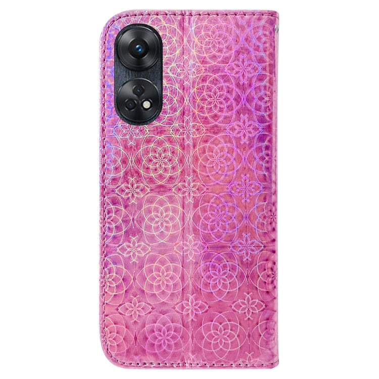 For OPPO Reno8 T 4G Colorful Magnetic Buckle Leather Phone Case(Pink) - OPPO Cases by buy2fix | Online Shopping UK | buy2fix