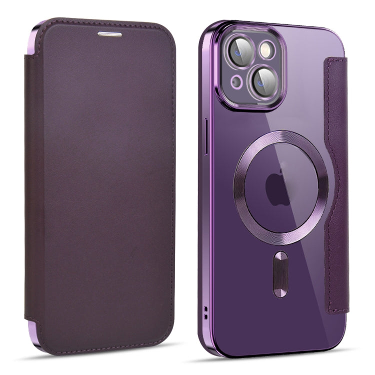 For iPhone 14 Plus MagSafe Magnetic RFID Anti-theft Leather Phone Case(Dark Purple) - iPhone 14 Plus Cases by buy2fix | Online Shopping UK | buy2fix