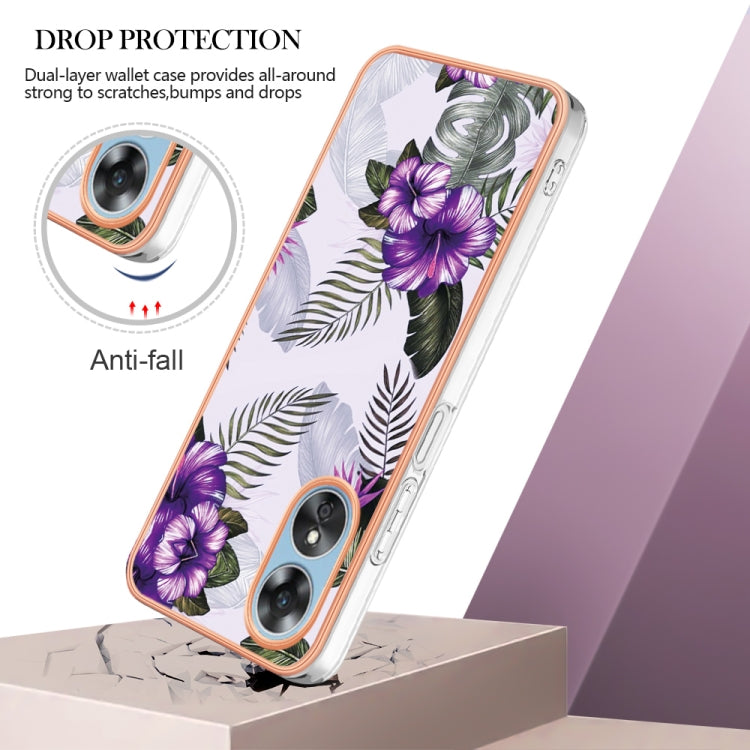 For OPPO A17 Electroplating IMD TPU Phone Case(Purple Flower) - OPPO Cases by buy2fix | Online Shopping UK | buy2fix