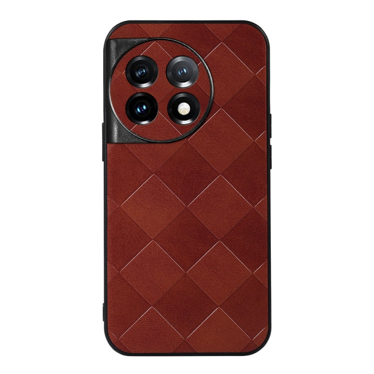 For OnePlus 11 Weave Plaid PU Phone Case(Brown) - OnePlus Cases by buy2fix | Online Shopping UK | buy2fix