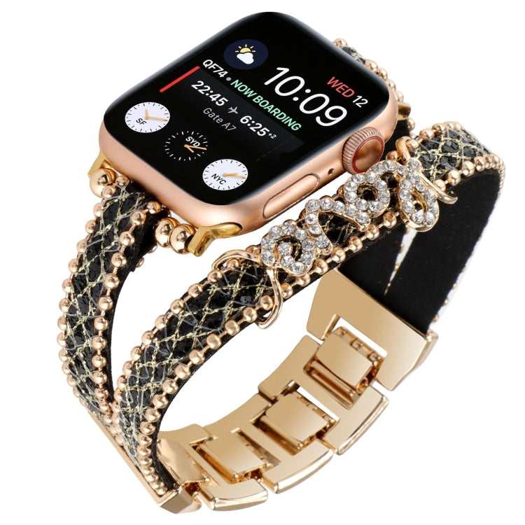 LOVE Leather Chain Watch Band For Apple Watch Series 9&8&7 41mm / SE 3&SE 2&6&SE&5&4 40mm / 3&2&1 38mm(Black) - Watch Bands by buy2fix | Online Shopping UK | buy2fix