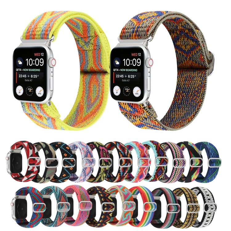 For Apple Watch Ultra 49mm&Watch Ultra 2 49mm / Series 9&8&7 45mm / SE 3&SE 2&6&SE&5&4 44mm / 3&2&1 42mm Buckle Elastic Nylon Watch Band(Rainbow) - Watch Bands by buy2fix | Online Shopping UK | buy2fix