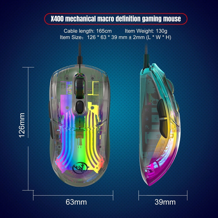 X400 7 Keys Transparent RGB Wired Gaming Mouse (Black) - Wired Mice by REMAX | Online Shopping UK | buy2fix