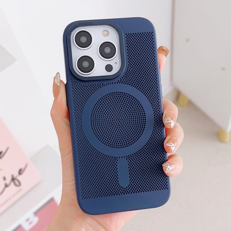 For iPhone 14 Pro Grid Cooling MagSafe Magnetic Phone Case(Navy Blue) - iPhone 14 Pro Cases by buy2fix | Online Shopping UK | buy2fix