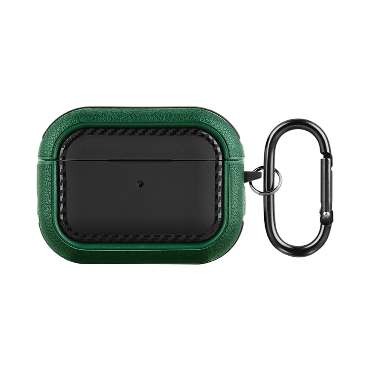 For AirPods Pro Leather Texture Earphone Protective Case(Black Green) - For AirPods Pro by buy2fix | Online Shopping UK | buy2fix