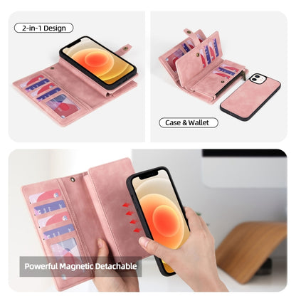 For iPhone 12 / 12 Pro Zipper Wallet Detachable MagSafe Leather Phone Case(Pink) - iPhone 12 / 12 Pro Cases by buy2fix | Online Shopping UK | buy2fix