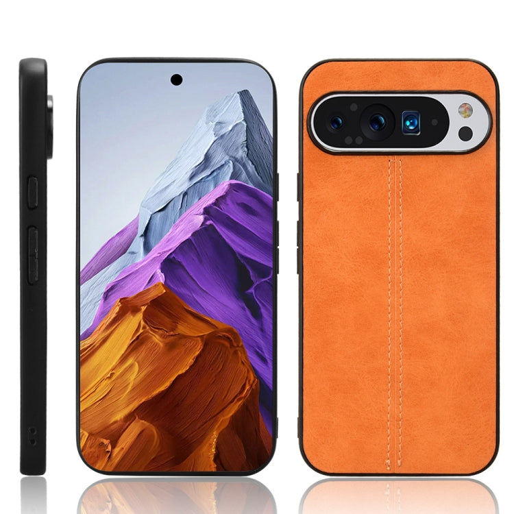 For Google Pixel 9 Pro Sewing Cow Pattern Skin PC + PU + TPU Phone Case(Orange) - Google Cases by buy2fix | Online Shopping UK | buy2fix