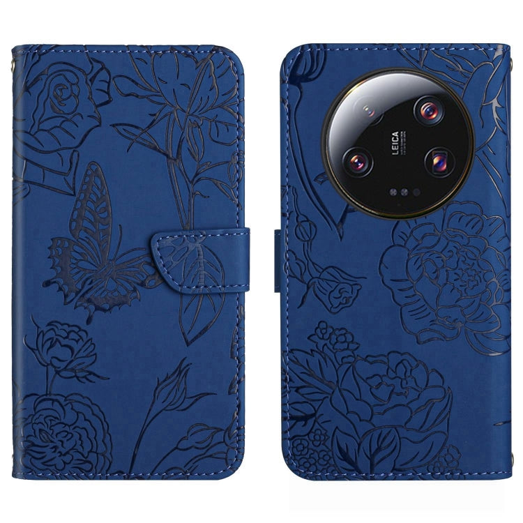 For Xiaomi 14 Ultra Skin Feel Butterfly Embossed Flip Leather Phone Case(Blue) - 14 Ultra Cases by buy2fix | Online Shopping UK | buy2fix