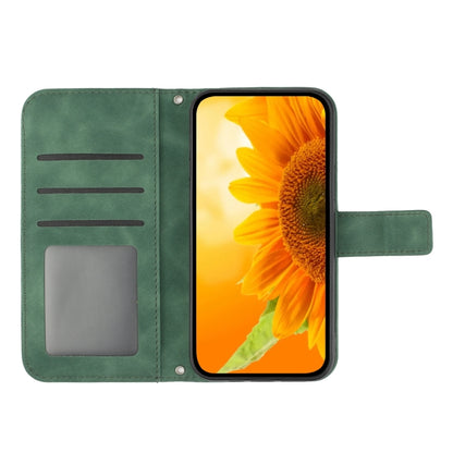 For Xiaomi Redmi 12 5G Skin Feel Sun Flower Embossed Flip Leather Phone Case with Lanyard(Green) - Xiaomi Cases by buy2fix | Online Shopping UK | buy2fix