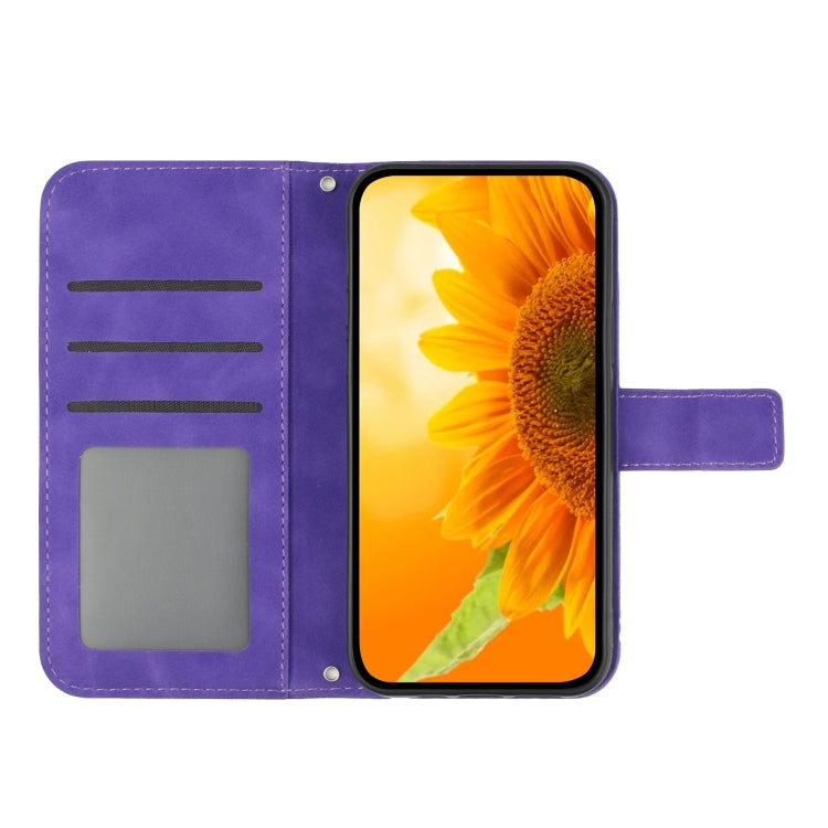 For Xiaomi Redmi 13C 4G Skin Feel Sun Flower Embossed Flip Leather Phone Case with Lanyard(Dark Purple) - 13C Cases by buy2fix | Online Shopping UK | buy2fix