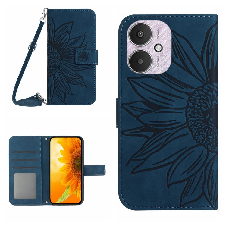 For Xiaomi Redmi 13C 5G Skin Feel Sun Flower Embossed Flip Leather Phone Case with Lanyard(Inky Blue) - 13C Cases by buy2fix | Online Shopping UK | buy2fix