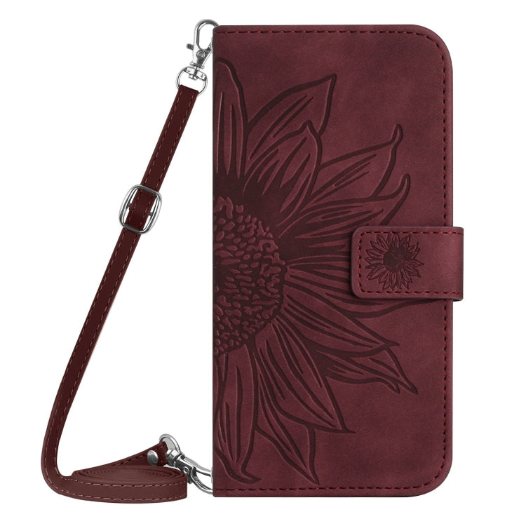For Xiaomi Redmi Note 13 Pro 4G Global Skin Feel Sun Flower Embossed Flip Leather Phone Case with Lanyard(Wine Red) - Note 13 Pro Cases by buy2fix | Online Shopping UK | buy2fix