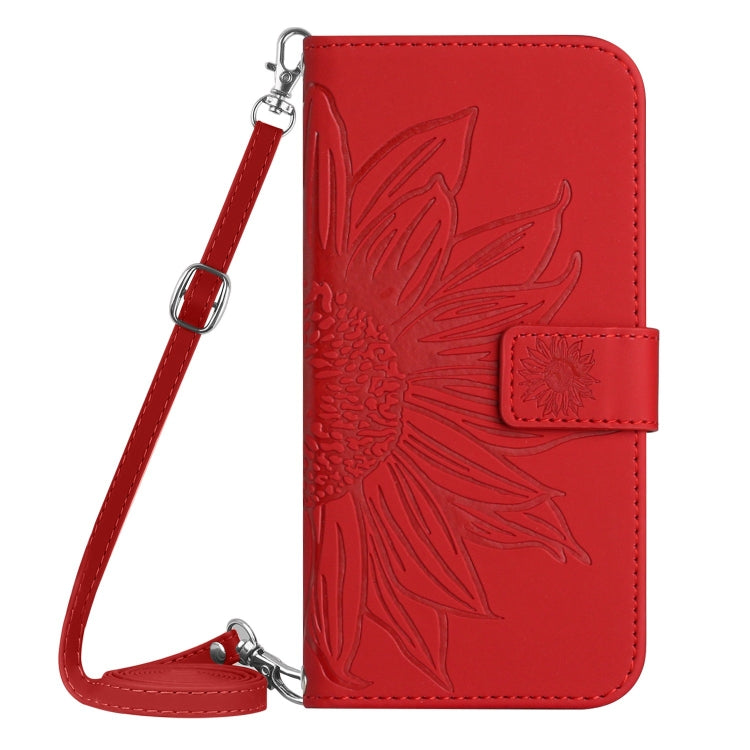 For Xiaomi Redmi Note 13 Pro 4G Global Skin Feel Sun Flower Embossed Flip Leather Phone Case with Lanyard(Red) - Note 13 Pro Cases by buy2fix | Online Shopping UK | buy2fix