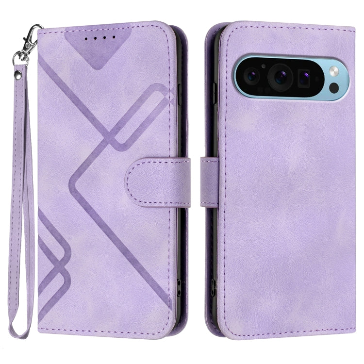 For Google Pixel 9 Pro Line Pattern Skin Feel Leather Phone Case(Light Purple) - Google Cases by buy2fix | Online Shopping UK | buy2fix