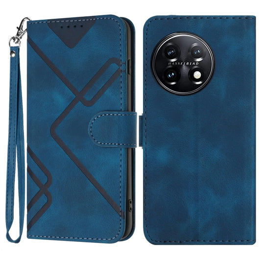 For OnePlus 11 Line Pattern Skin Feel Leather Phone Case(Royal Blue) - OnePlus Cases by buy2fix | Online Shopping UK | buy2fix