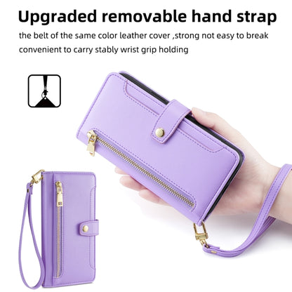 For Samsung Galaxy S24 5G Sheep Texture Cross-body Zipper Wallet Leather Phone Case(Purple) - Galaxy S24 5G Cases by buy2fix | Online Shopping UK | buy2fix