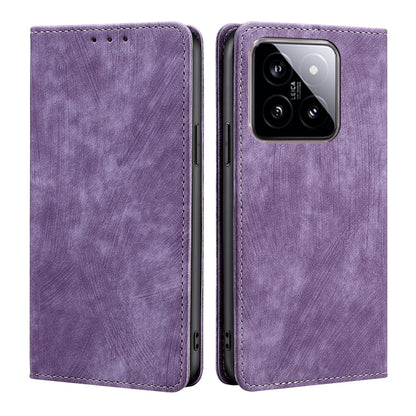 For Xiaomi 14 RFID Anti-theft Brush Magnetic Leather Phone Case(Purple) - 14 Cases by buy2fix | Online Shopping UK | buy2fix