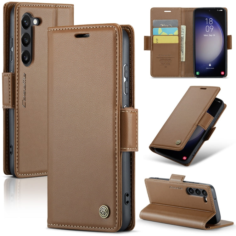 For Samsung Galaxy S24 CaseMe 023 Butterfly Buckle Litchi Texture RFID Anti-theft Leather Phone Case(Brown) - Galaxy S24 5G Cases by CaseMe | Online Shopping UK | buy2fix