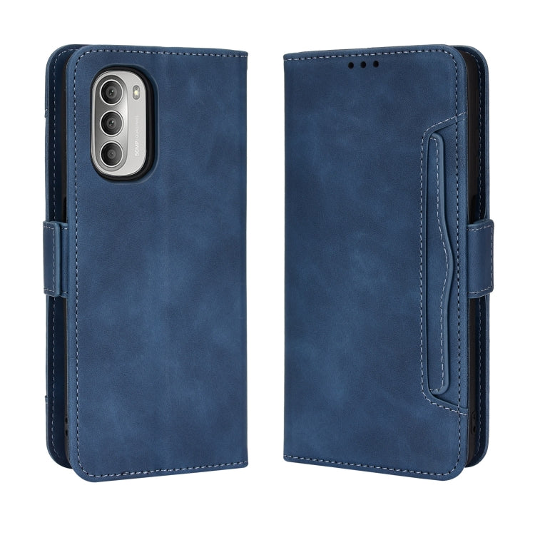 For Motorola Moto G52J 5G Skin Feel Calf Texture Card Slots Leather Phone Case(Blue) - Motorola Cases by buy2fix | Online Shopping UK | buy2fix