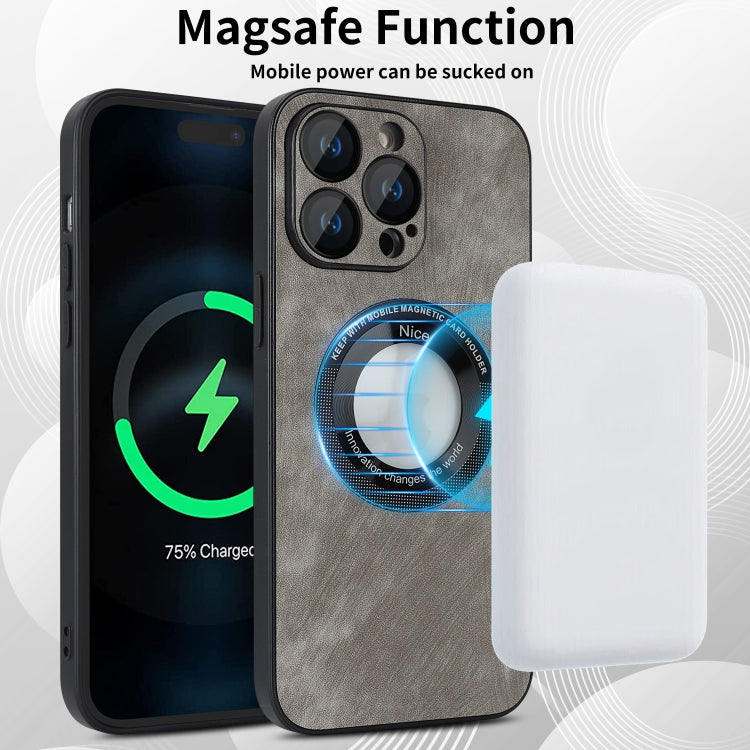 For iPhone 14 Plus Skin Feel Leather MagSafe Magnetic Phone Case(Grey) - iPhone 14 Plus Cases by buy2fix | Online Shopping UK | buy2fix