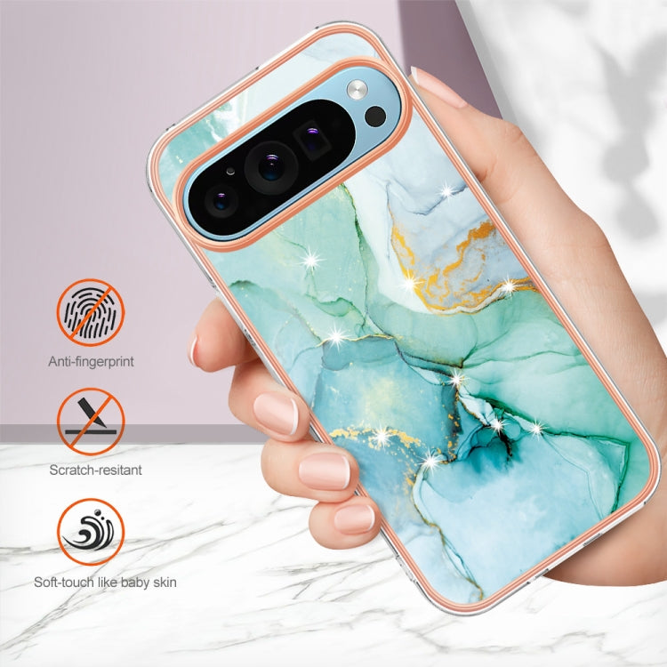 For Google Pixel 9 Pro XL Electroplating Marble Dual-side IMD Phone Case(Green 003) - Google Cases by buy2fix | Online Shopping UK | buy2fix