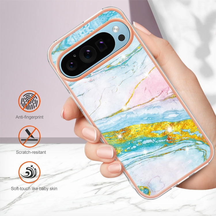 For Google Pixel 9 Pro XL Electroplating Marble Dual-side IMD Phone Case(Green 004) - Google Cases by buy2fix | Online Shopping UK | buy2fix