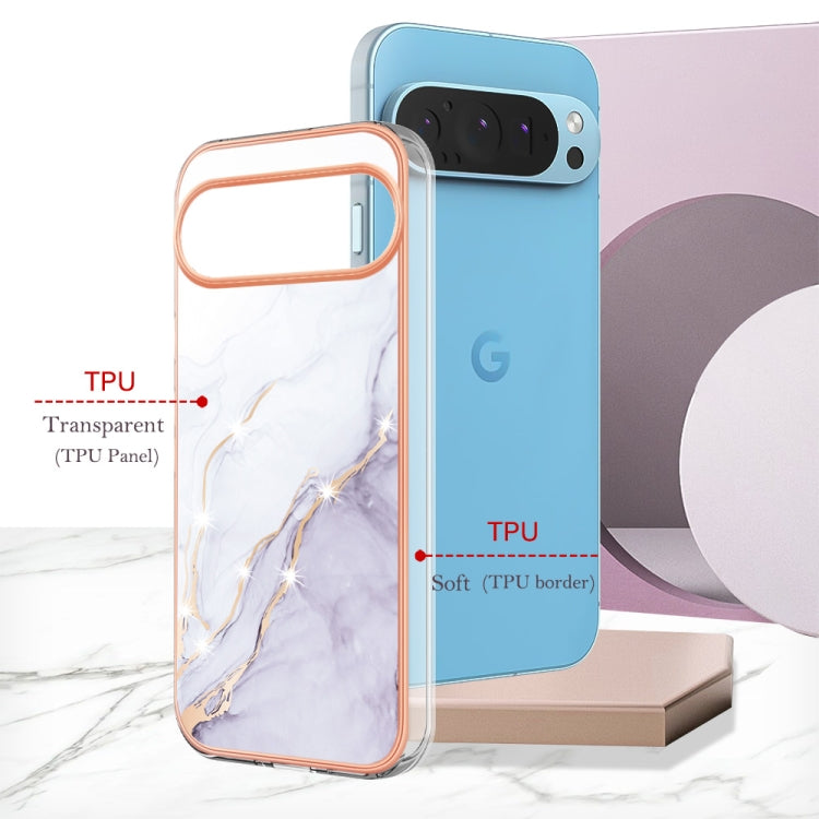 For Google Pixel 9 Pro XL Electroplating Marble Dual-side IMD Phone Case(White 006) - Google Cases by buy2fix | Online Shopping UK | buy2fix