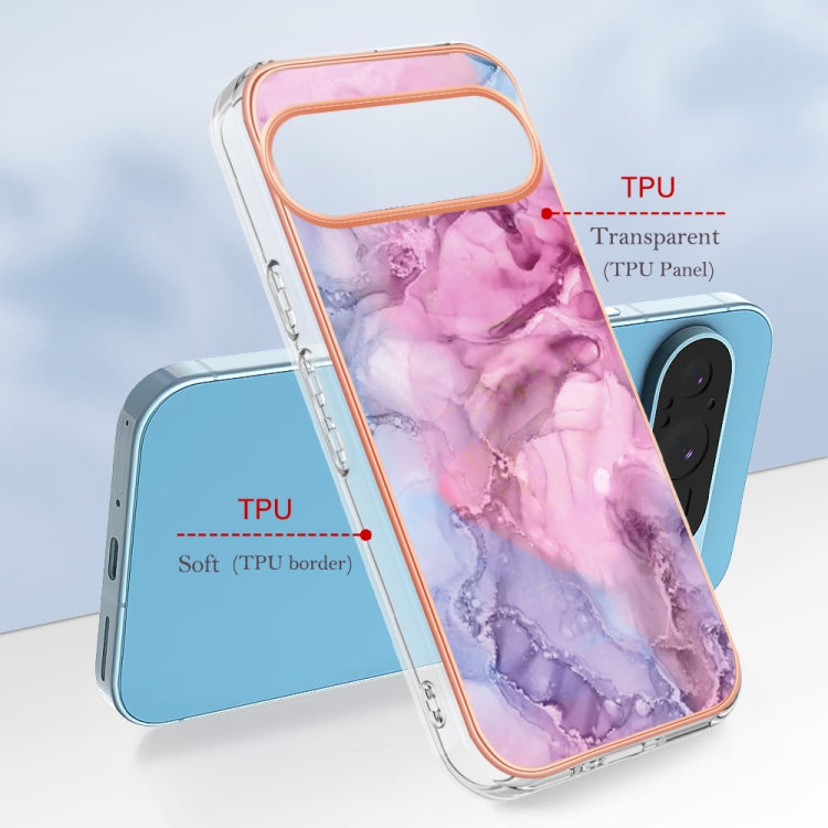 For Google Pixel 9 / 9 Pro Electroplating Marble Dual-side IMD Phone Case(Pink 013) - Google Cases by buy2fix | Online Shopping UK | buy2fix