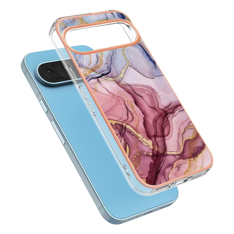 For Google Pixel 9 Pro XL Electroplating Marble Dual-side IMD Phone Case(Rose Red 014) - Google Cases by buy2fix | Online Shopping UK | buy2fix