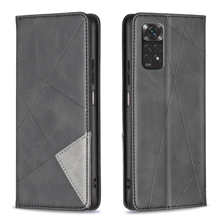 For Xiaomi Redmi Note 12S 4G / Note 11  Rhombus Texture Magnetic Leather Phone Case(Black) - Xiaomi Cases by buy2fix | Online Shopping UK | buy2fix