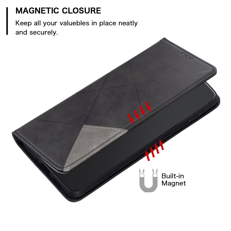 For Xiaomi Poco F5 5G / Redmi Note 12 Turbo Rhombus Texture Magnetic Leather Phone Case(Black) - Xiaomi Cases by buy2fix | Online Shopping UK | buy2fix