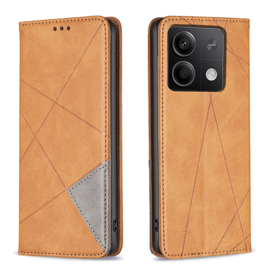 For Xiaomi Redmi Note 13 Rhombus Texture Magnetic Leather Phone Case(Yellow) - Xiaomi Cases by buy2fix | Online Shopping UK | buy2fix