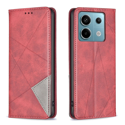 For Xiaomi Poco M6 Pro 4G Rhombus Texture Magnetic Leather Phone Case(Red) - Xiaomi Cases by buy2fix | Online Shopping UK | buy2fix