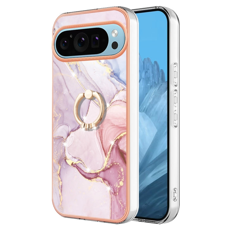 For Google Pixel 9 / 9 Pro Electroplating Marble IMD TPU Phone Case with Ring Holder(Rose Gold 005) - Google Cases by buy2fix | Online Shopping UK | buy2fix