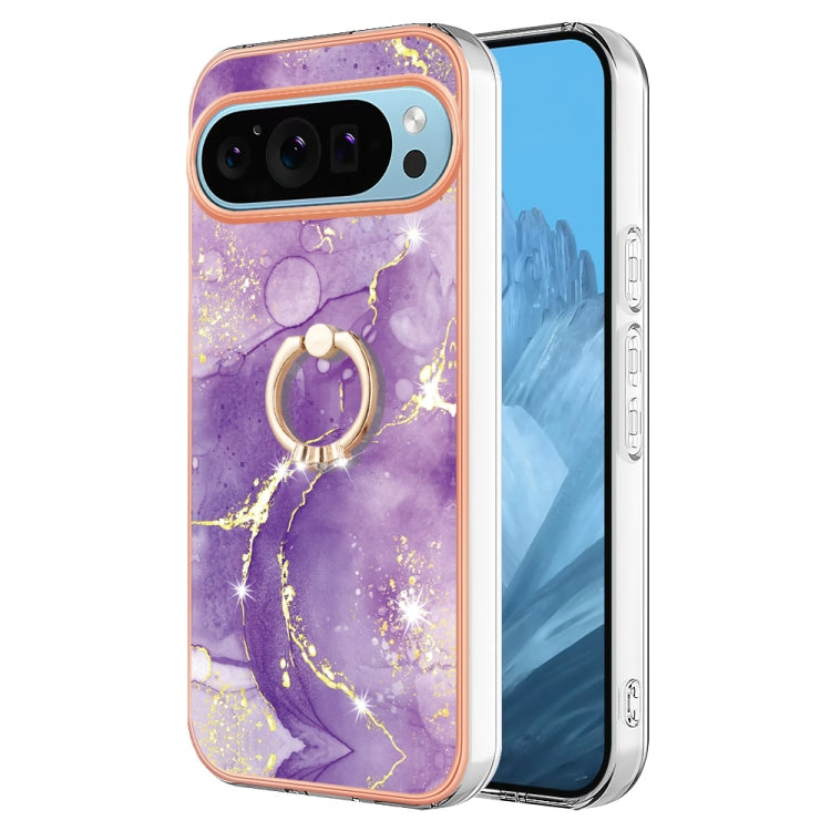 For Google Pixel 9 / 9 Pro Electroplating Marble IMD TPU Phone Case with Ring Holder(Purple 002) - Google Cases by buy2fix | Online Shopping UK | buy2fix