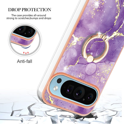 For Google Pixel 9 / 9 Pro Electroplating Marble IMD TPU Phone Case with Ring Holder(Purple 002) - Google Cases by buy2fix | Online Shopping UK | buy2fix